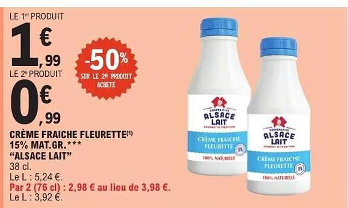 CRÈME FRAICHE FLEURETTE 15% MAT.GR. *** "ALSACE LAIT" 38 cl.