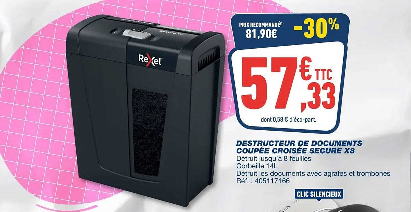 DESTRUCTEUR DE DOCUMENTS COUPÉE CROISÉE SECURE X8