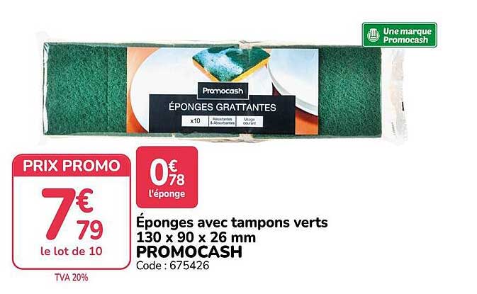 Éponges avec tampons verts 130 x 90 x 26 mm PROMOCASH