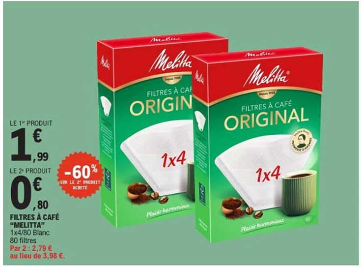 FILTRES À CAFÉ “MELITTA” 1x4/80 Blanc 80 filtres