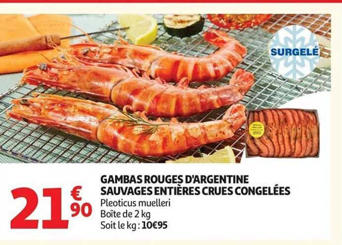 GAMBAS ROUGES D'ARGENTINE SAUVAGES ENTIÈRES CRUES CONGELÉES