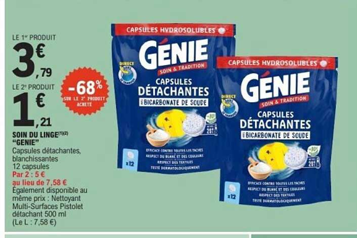 GÉNIE CAPSULES DÉTACHANTES BICARBONATE DE SOUDE