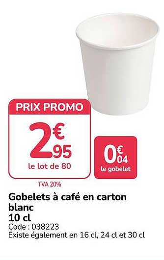 Gobelets à café en carton blanc 10 cl