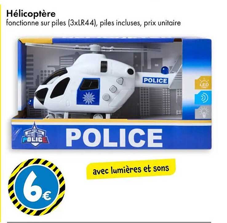 Hélicoptère fonctionne sur piles (3xLR44), piles incluses, prix unitaire avec lumières et sons