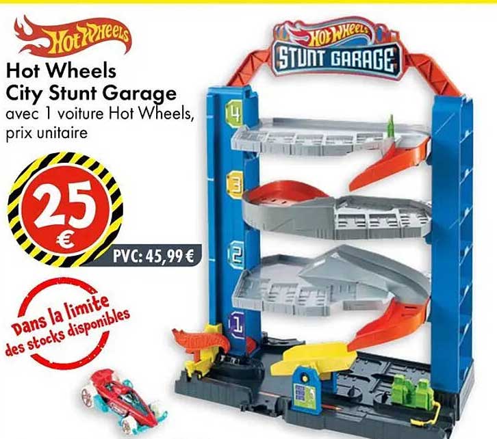 Hot Wheels City Stunt Garage avec 1 voiture Hot Wheels, prix unitaire
