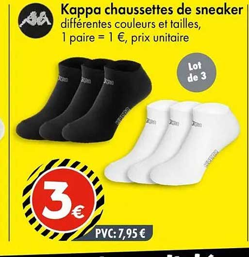 Kappa chaussettes de sneaker différentes couleurs et tailles, 1 paire = 1 €, prix unitaire