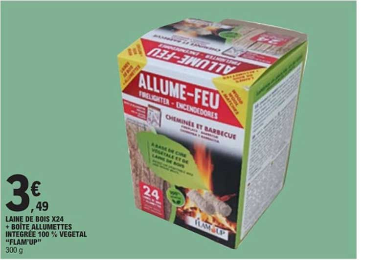 LAINE DE BOIS X24 + BOITE ALLUMETTES INTEGREE 100 % VEGETAL “FLAM’UP” 300 g