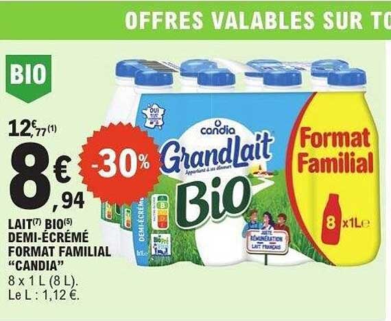 Lait demi-écrémé format familial « Candia » 8 x 1 L (8 L)