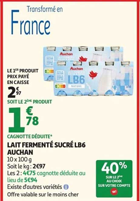 LAIT FERMENTÉS SUCRÉ LB6 AUCHAN