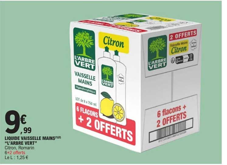 L'ARBRE VERT Vaisselle mains Citron, Romarin 6 + 2 offerts