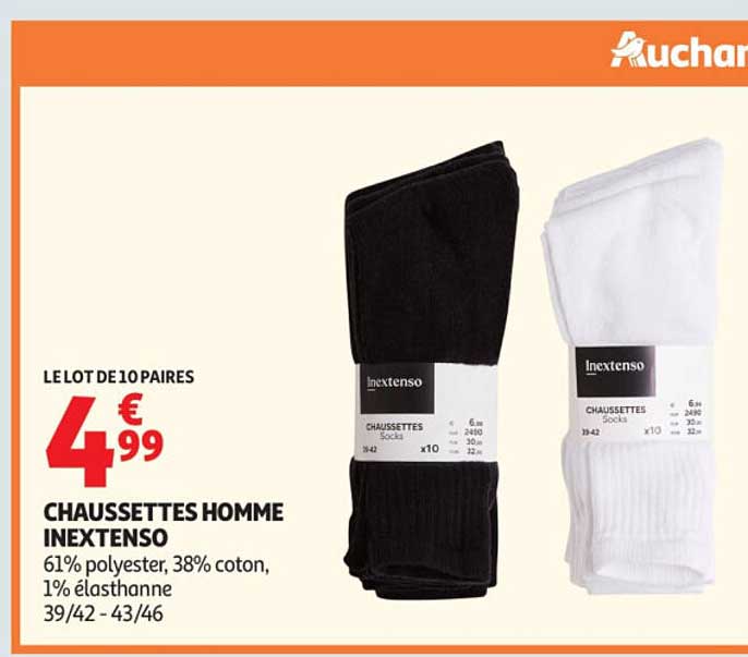LE LOT DE 10 PAIRES CHAUSSETTES HOMME INEXTENSO