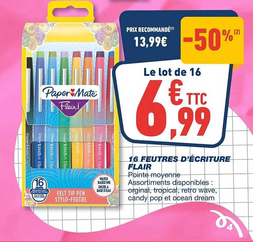 Le lot de 16 FEUTRES D'ÉCRITURE FLAIR