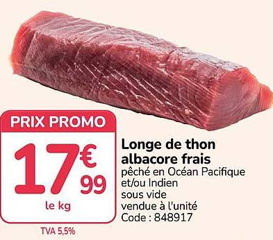 Longe de thon albacore frais