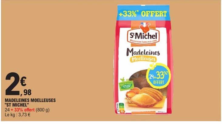 Madeleines moelleuses "St Michel" 24 + 33% offert (800 g)