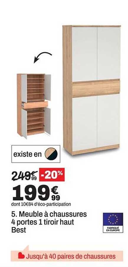 Meuble à chaussures 4 portes 1 tiroir haut Best
