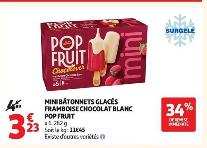 MINI BÂTONNETS GLACÉS FRAMBOISE CHOCOLAT BLANC POP FRUIT
