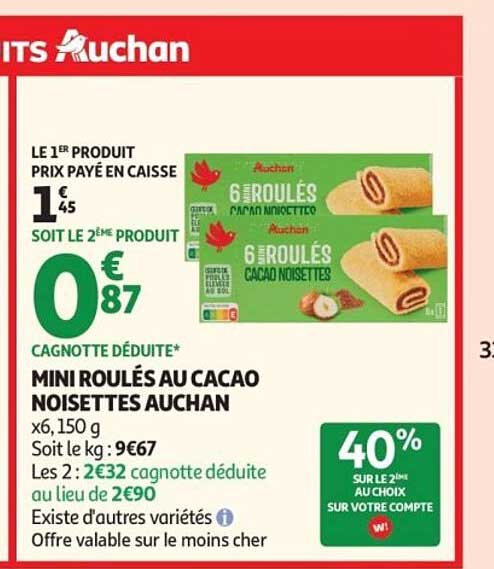 MINI ROULÉS AU CACAO NOISETTES AUCHAN
