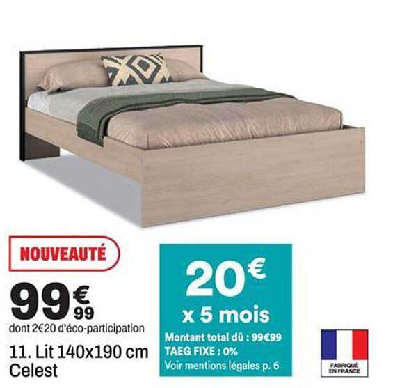 NOUVEAUTÉ 99€99 dont 2€20 d'éco-participation 11. Lit 140x190 cm Celest