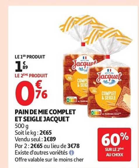 PAIN DE MIE COMPLET ET SEIGLE JAQUET