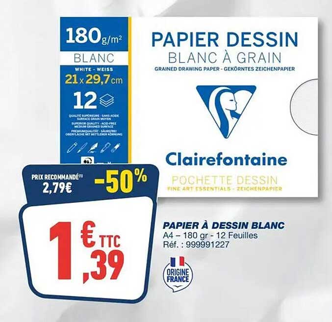 PAPIER DESSIN BLANC À GRAIN