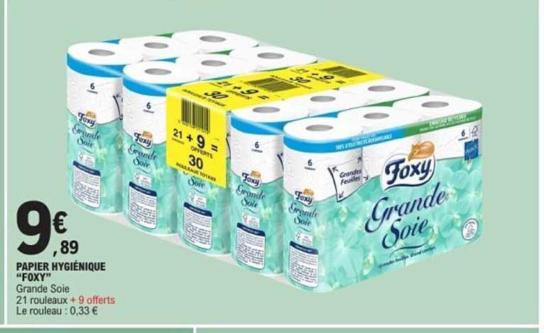 PAPIER HYGIÉNIQUE "FOXY" Grande Soie 21 rouleaux + 9 offerts