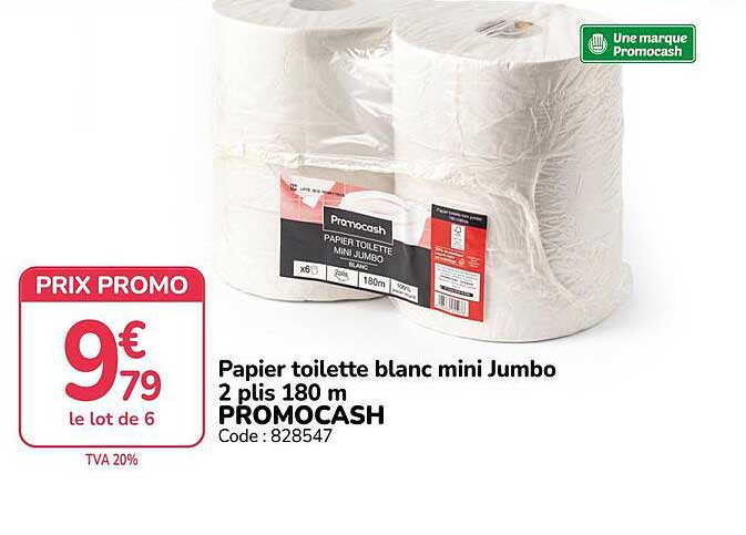 Papier toilette blanc mini Jumbo 2 plis 180 m PROMOCASH