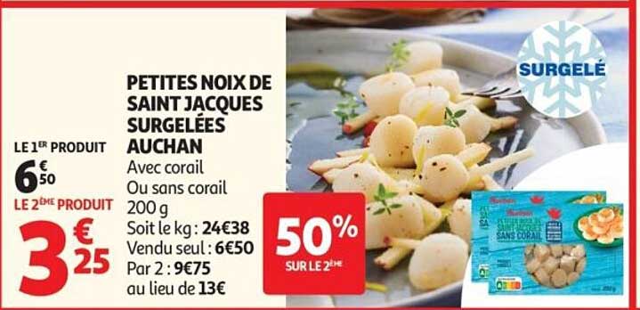 PETITES NOIX DE SAINT JACQUES SURGELÉES AUCHAN