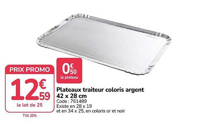 Plateaux traiteur coloris argent 42 x 28 cm
