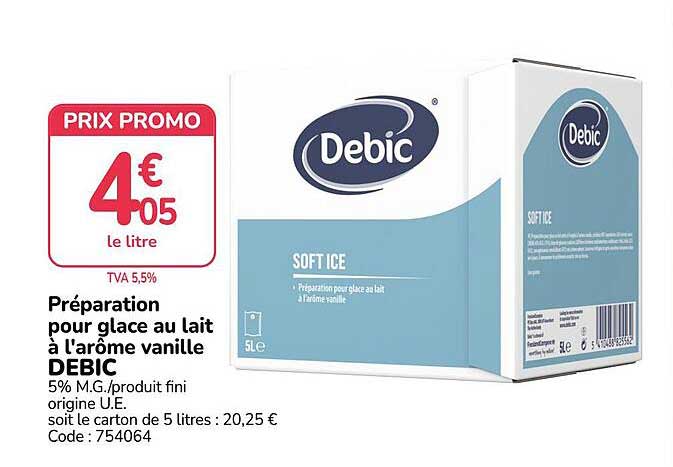 Préparation pour glace au lait à l'arôme vanille DEBIC