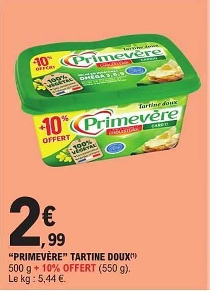 “PRIMÉVÉRE” TARTINE DOUX(1) 500 g + 10% OFFERT (550 g). Le kg : 5,44 €.