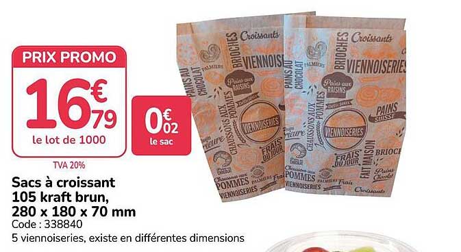 Sacs à croissant 105 kraft brun, 280 x 180 x 70 mm