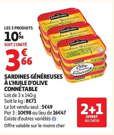 SARDINES GÉNÉREUSES À L'HUILE D'OLIVE CONNÉTABLE