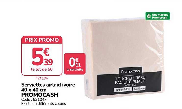 Serviettes airlaid ivoire 40 x 40 cm PROMOCASH