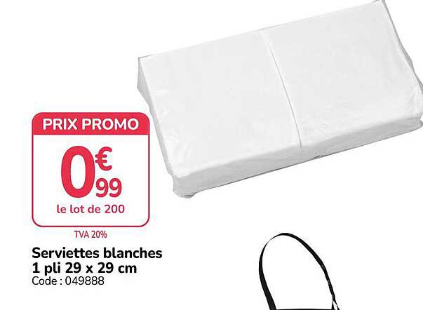 Serviettes blanches 1 pli 29 x 29 cm