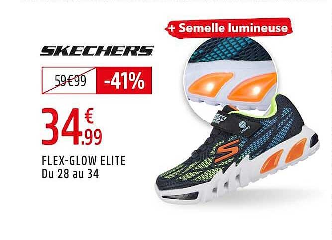 SKECHERS FLEX-GLOW ELITE Du 28 au 34 + Semelle lumineuse