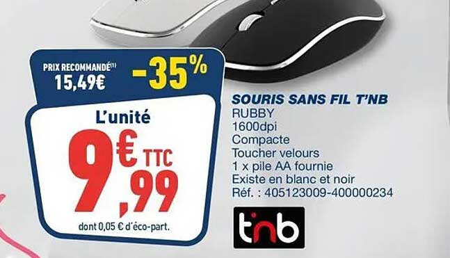 SOURIS SANS FIL T’NB RUBBY