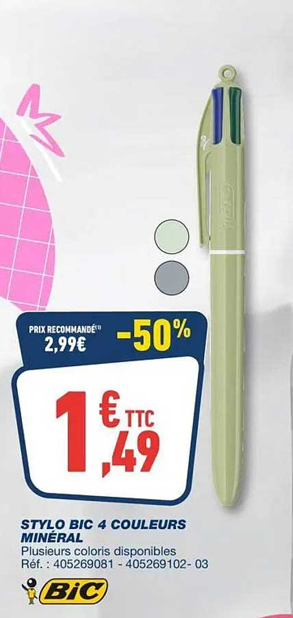 STYLO BIC 4 COULEURS MINÉRAL