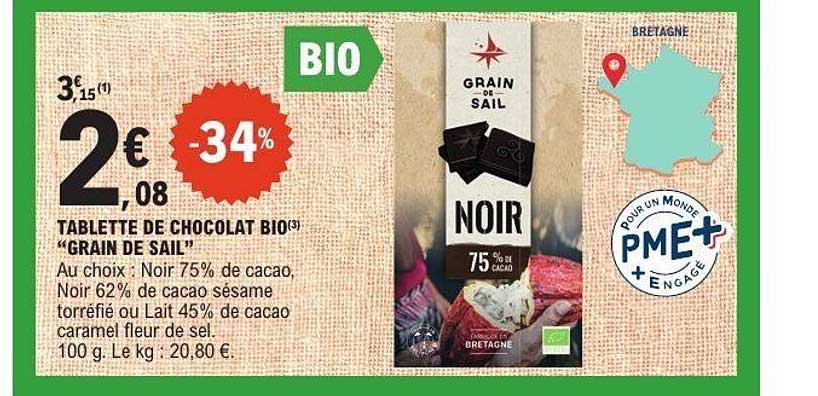 TABLETTE DE CHOCOLAT BIO "GRAIN DE SAIL"