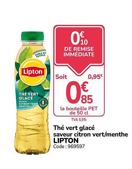 Thé vert glacé saveur citron vert/menthe LIPTON