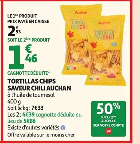 TORTILLAS CHIPS SAVEUR CHILI AUCHAN