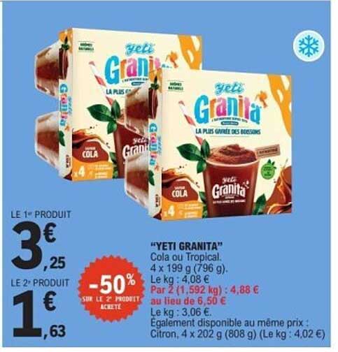 YETI GRANI'TA Cola ou Tropical, 4 x 199 g (796 g)