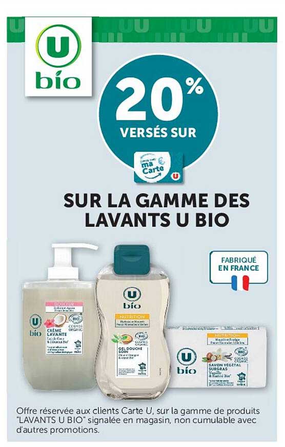 20% VERSÉS SUR SUR LA GAMME DES LAVANTS U BIO