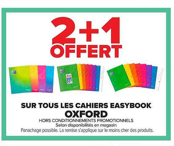 2+1 OFFERT SUR TOUS LES CAHIERS EASYBOOK OXFORD
