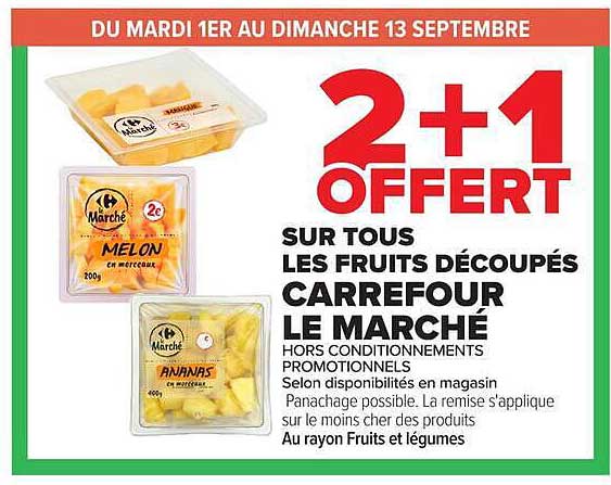 2+1 offert sur tous les fruits découpés Carrefour Le Marché