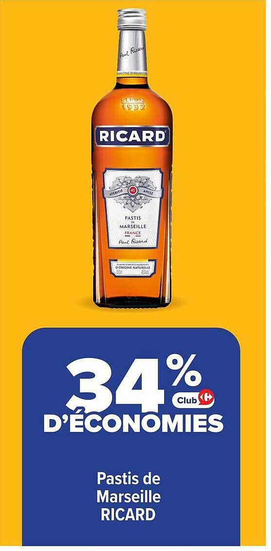 34% Club D'ÉCONOMIES Pastis de Marseille RICARD