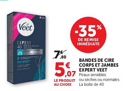 -35% DE REMISE IMMÉDIATE BANDES DE CIRE CORPS ET JAMBES EXPERT VEET