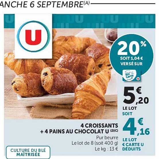 4 CROISSANTS + 4 PAINS AU CHOCOLAT U