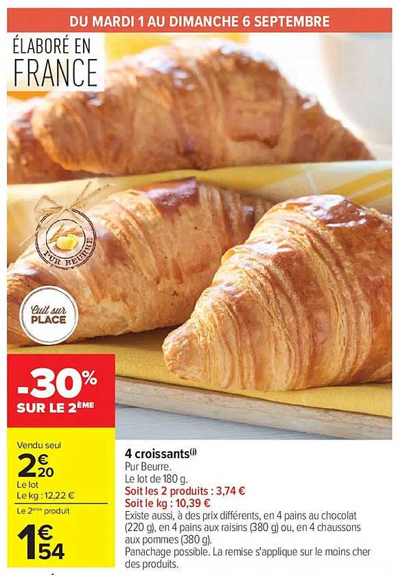 4 croissants Pur Beurre. Le lot de 180 g.