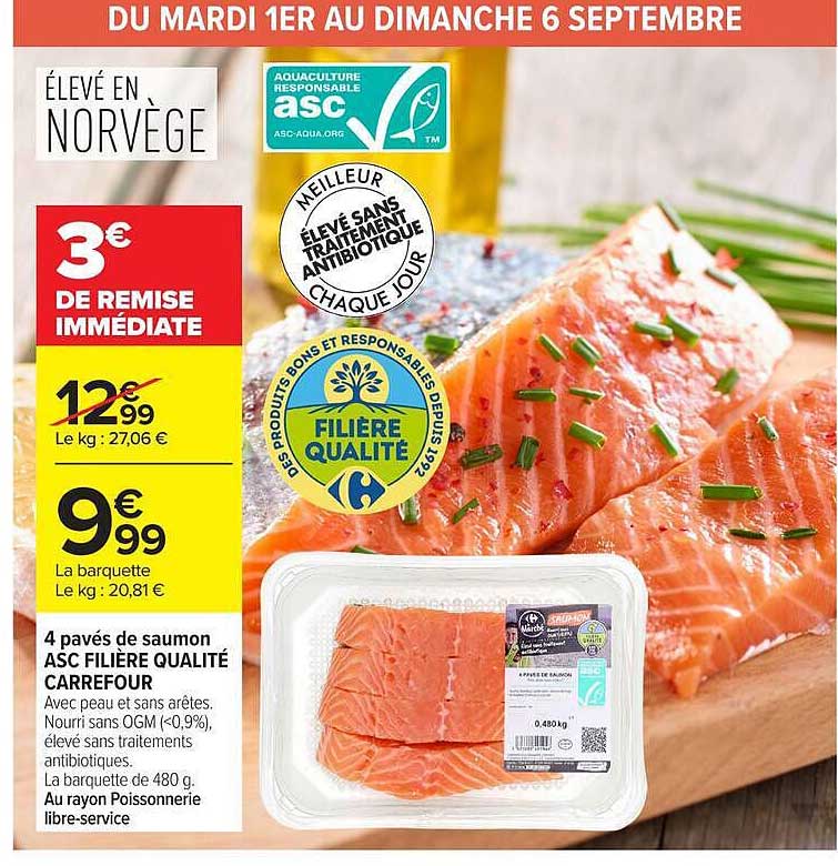 4 pavés de saumon ASC FILIÈRE QUALITÉ CARREFOUR