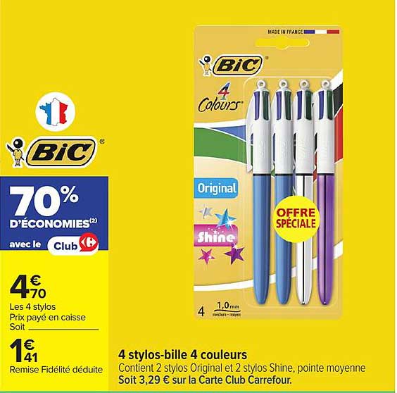4 stylos-bille 4 couleurs